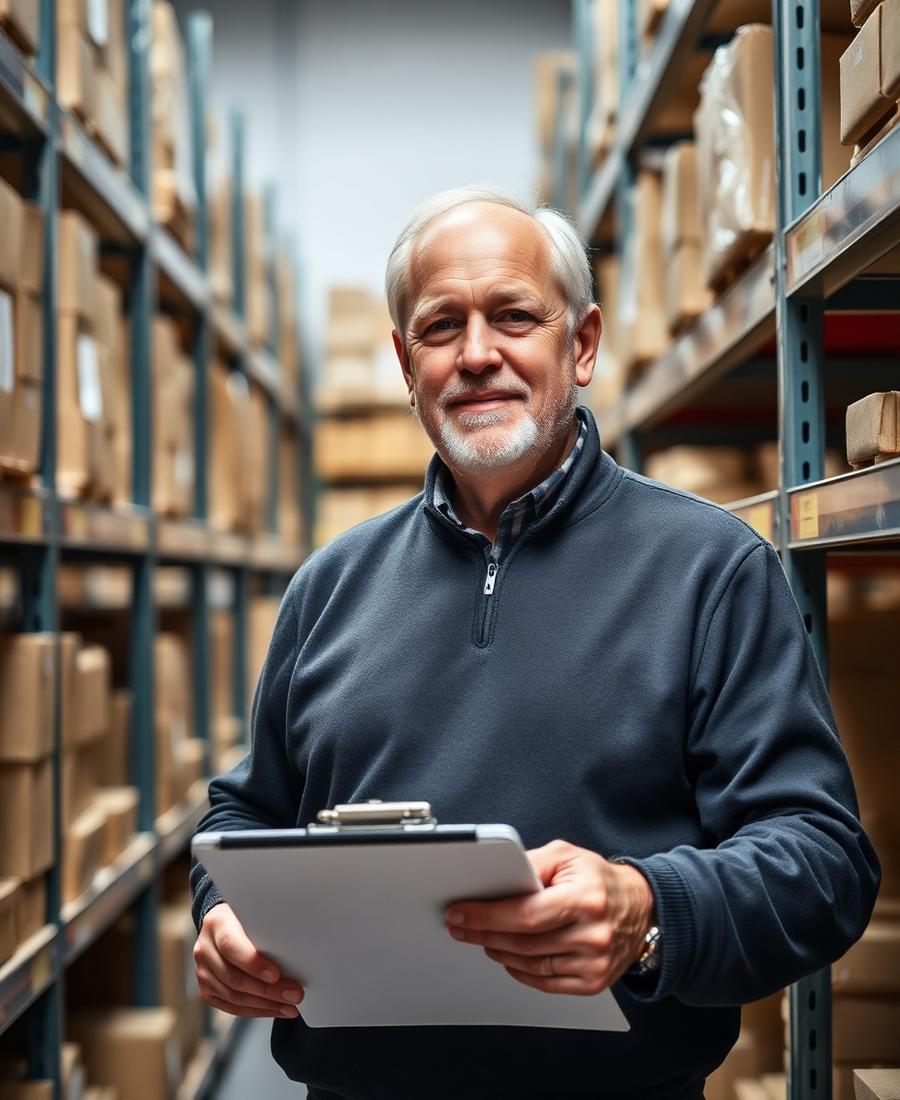 Owner of an ecommerce fulfilment business among warehouse shelving